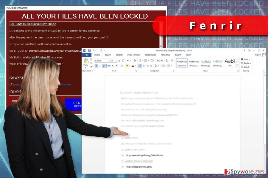 Ransom note provided by Fenrir ransomware virus