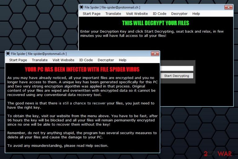 File Spider virus ransom note