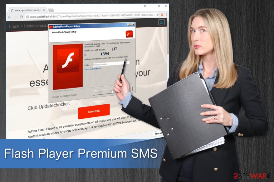 Flash Player Premium SMS illustration showing a phishing attempt