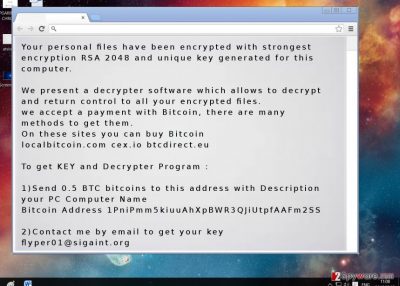 The screenshot of Flyper ransomware