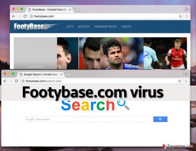 Image showing Footybase.com site and search engine