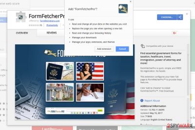 The image displaying FormFetcherPro add-on on Chrome Web store