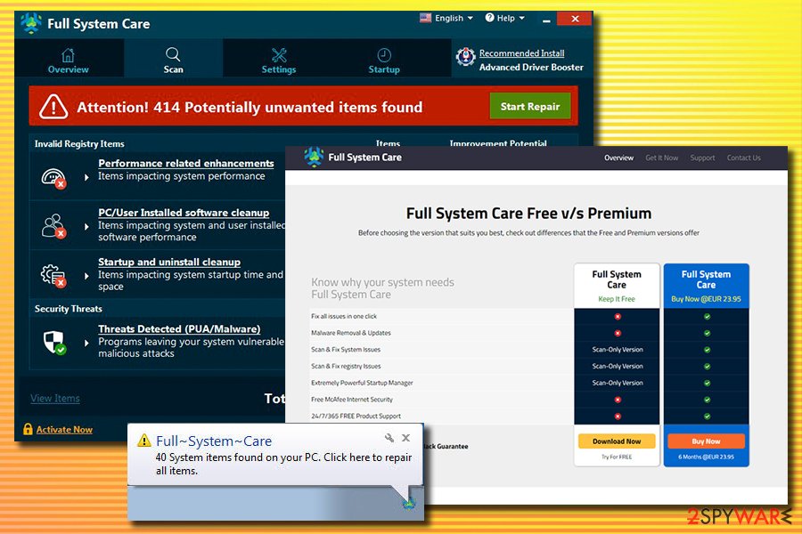 Full System Care fake scan results