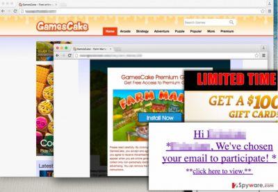 Website of GamesCake adware 