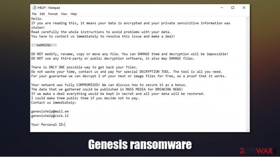 Genesis Ransomware Group Remove Genesis ransomware (Virus Removal Guide) - Recovery Instructions ...