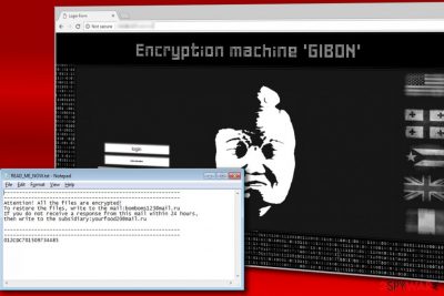 Screenshot of Gibon virus note and the admin panel