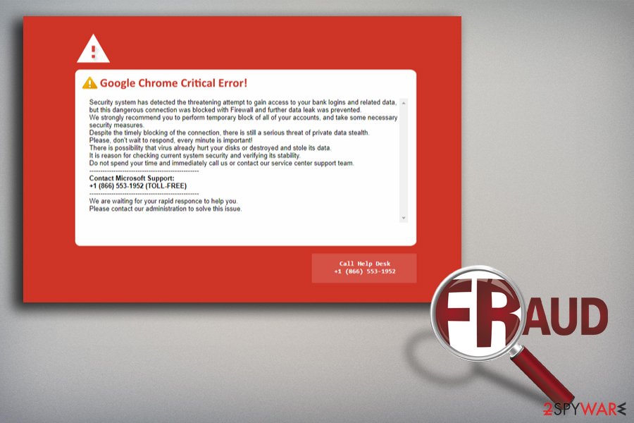 Google Chrome Critical Error bogus pop-up