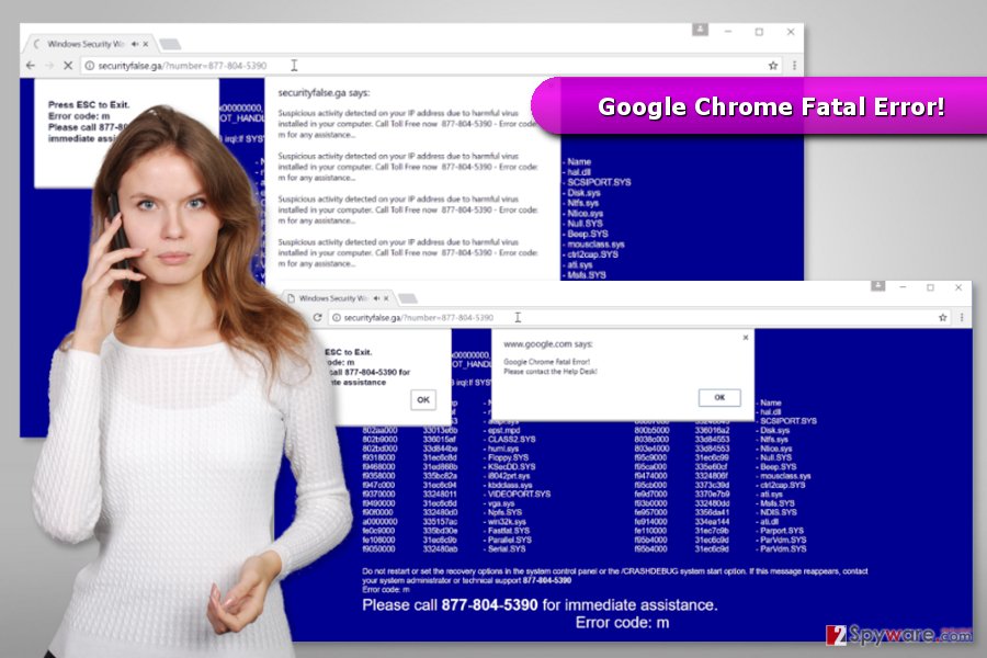 The image of "Google Chrome Fatal Error!" virus