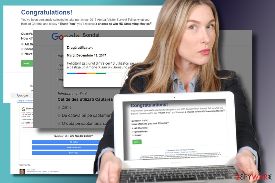 An expert showing "Google Survey" pop-up virus