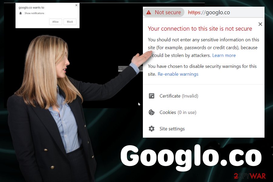 Googlo.co is an adware program that possibly disguises malicious activities and delivers intrusive content directly to your screen. 