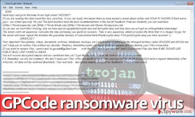 The ransom note left on desktop by GPCode ransomware