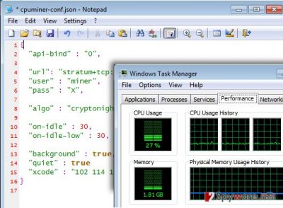 Screenshot of Gplyra Miner malware