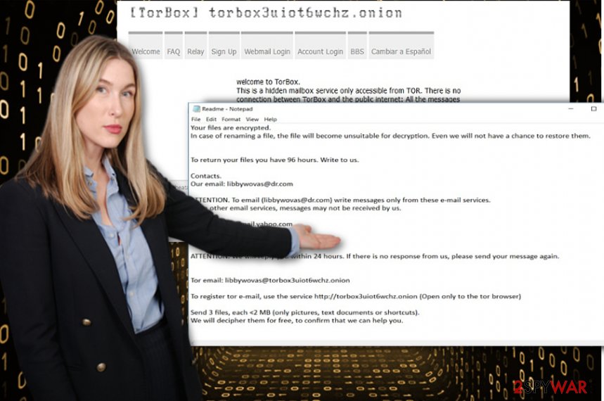 The image of Gr3g ransom message and TorBox email service