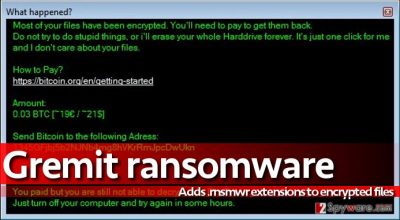 Screenshot of the message that Gremit virus leaves