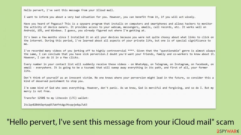 "Hello pervert, l've sent this message from your iCloud mail"