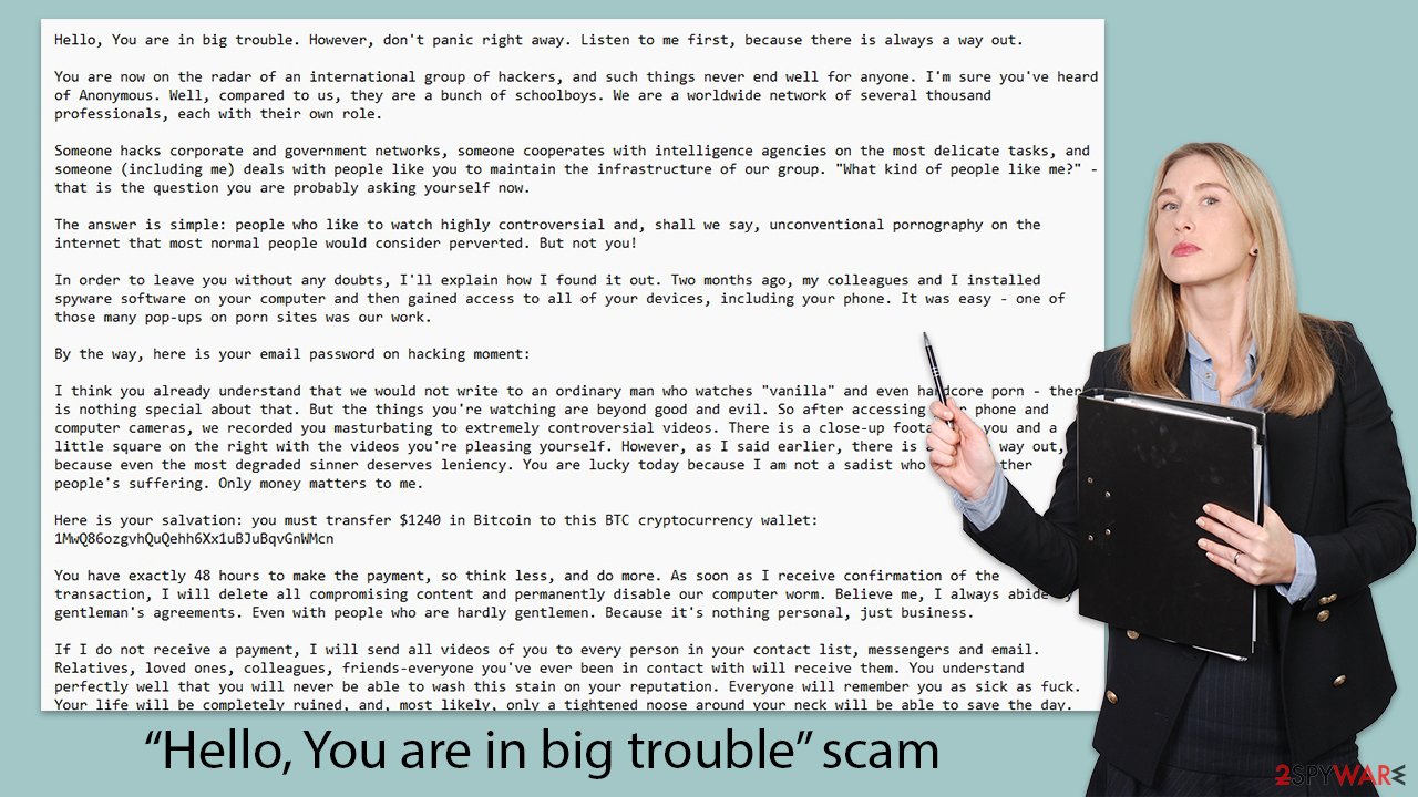 "You are now on the radar of an international group of hackers" scam