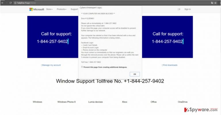 Helpline-9.xyz works like a tech supoort scam