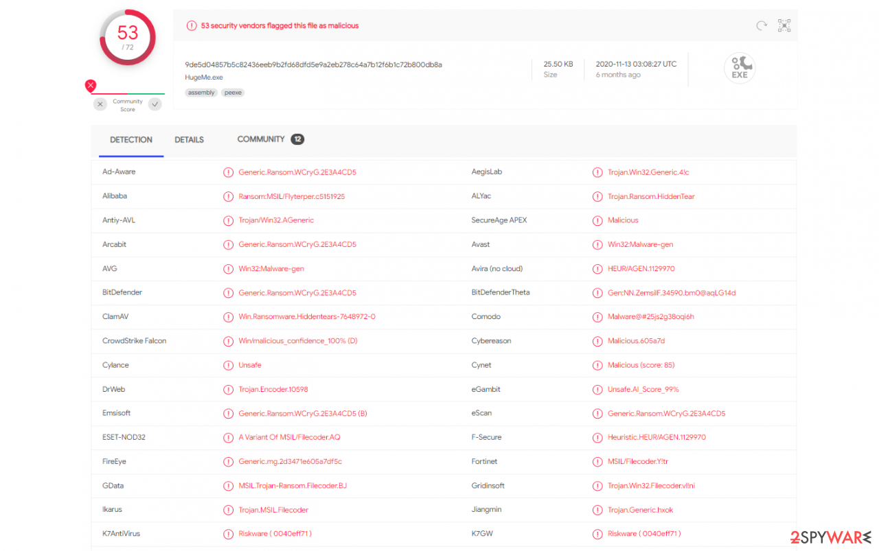 HugeMe.exe sample detection rate