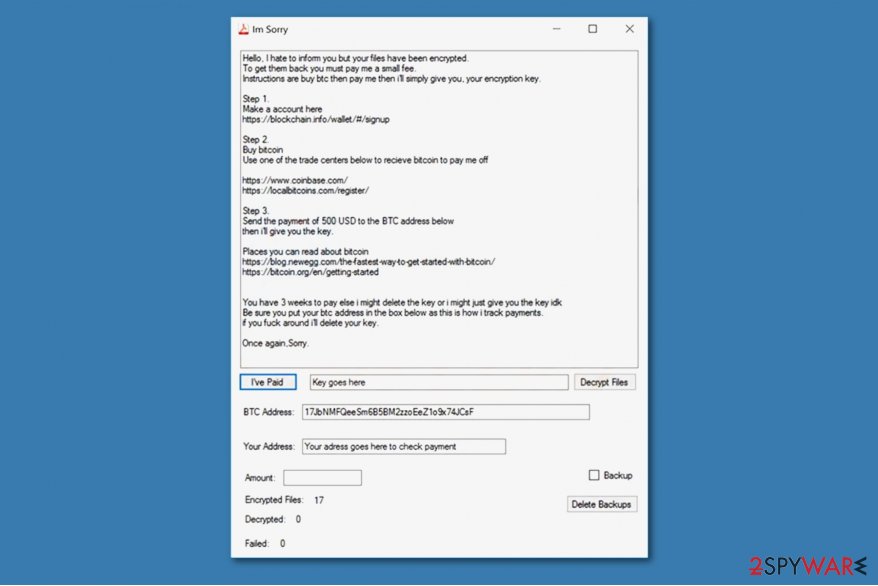 ImSorry ransomware ransom note