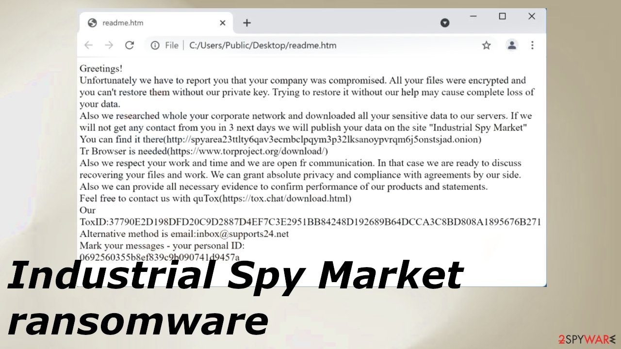 Industrial Spy Market ransomware