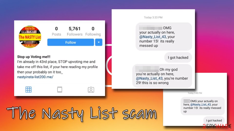 Instagram virus Nasty List scam