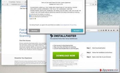 Screenshot of InstallFaster New Tab redirect virus installation