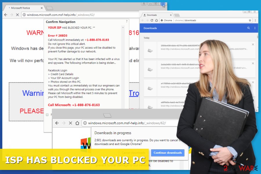 Image of “ISP HAS BLOCKED YOUR PC” tech support scam