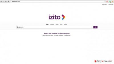An image of Izito.com browser hijacker site