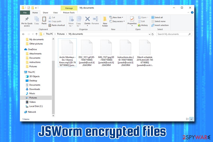 JSWorm ransomware encrypted files