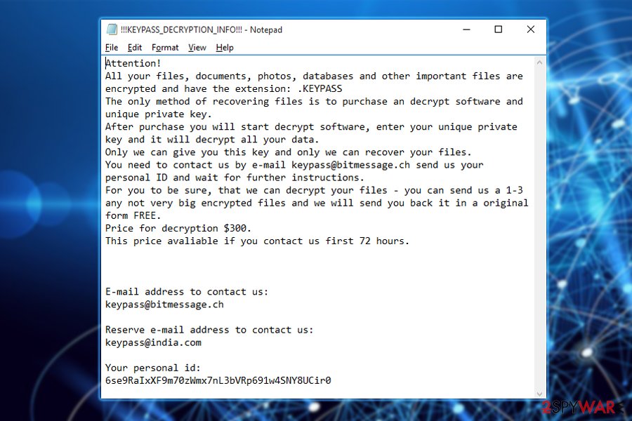 Keypass ransomware ransom note