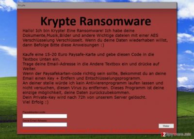 Krypte virus displays ransom note in German language
