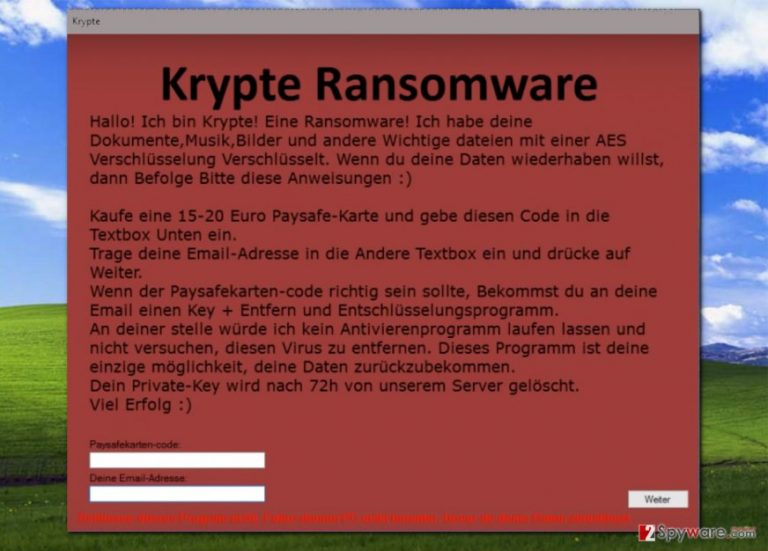 Krypte virus displays ransom note in German language