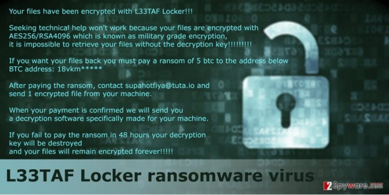 The fragment of L33TAF Locker ransomware virus The fragment of L33TAF Locker ransomware virus