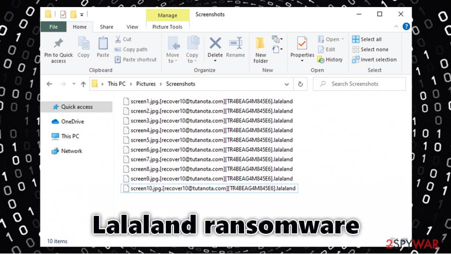 Lalaland ransomware locked files