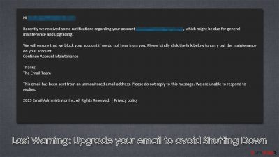"Last Warning: Upgrade your email to avoid Shutting Down" scam