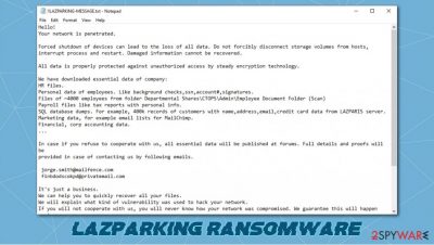 LAZPARKING ransomware