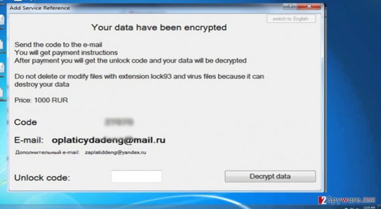 The image showing Lock93 virus