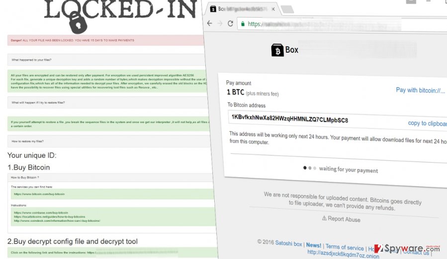 Picture of Locked-In ransom note and payment page Picture of Locked-In ransom note and payment page