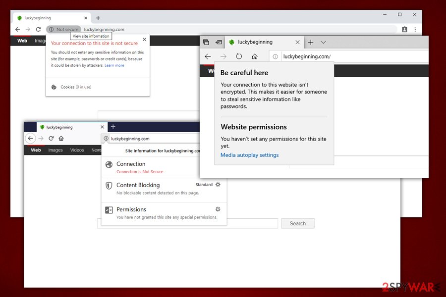 Luckybeginning.com insecure connection