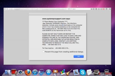 The screenshot of "Mac Detected TAPSNAKE infection" pop up