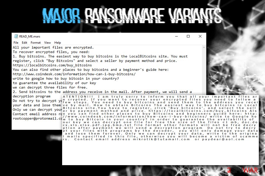 Major ransomware variants