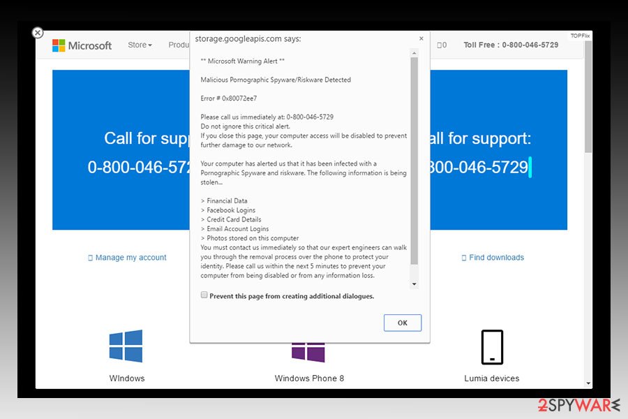 "Malicious Pornographic Spyware/Riskware Detected" Microsoft Scam