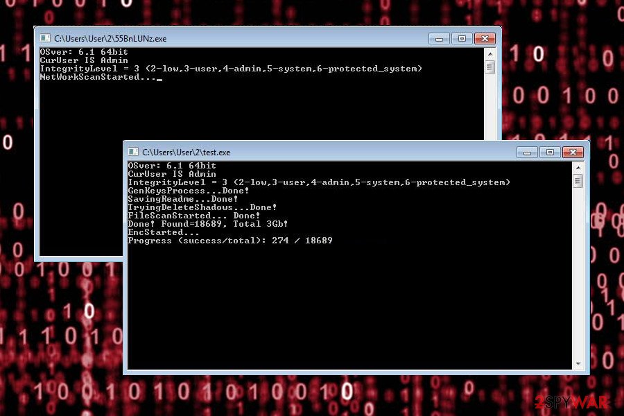 Matrix ransomware debugging messages