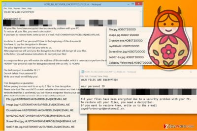 Image of ransom noted dropped by different Matroska ransomware versions