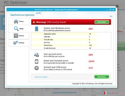 MaxPerforma fake system scan