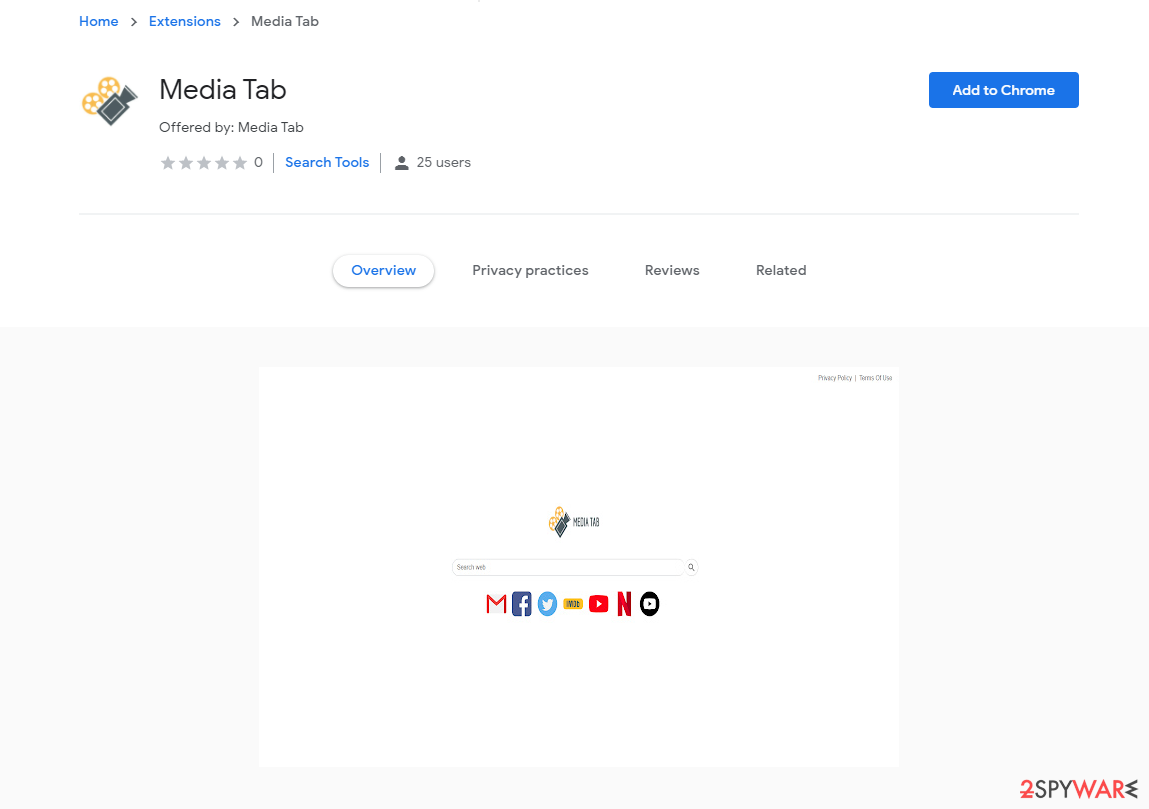 Media Tab on Chrome store