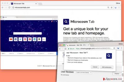Microcosm New Tab is advertised on Microcosmtab.com site