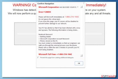 Screenshot of "Microsoft Corporation HAS BLOCKED YOUR PC" virus