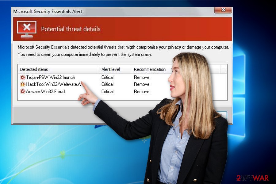 The picture illustrating Microsoft Security Essentials Alert sample The picture illustrating Microsoft Security Essentials Alert sample