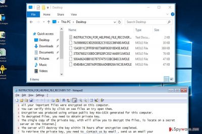The screenshot of encrypted files by Mole virus